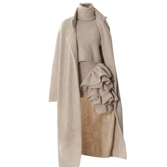 Three Piece Set For Women Lapel Long Sleeve Coat High Neck Vest High Waist - Picture 7 of 7